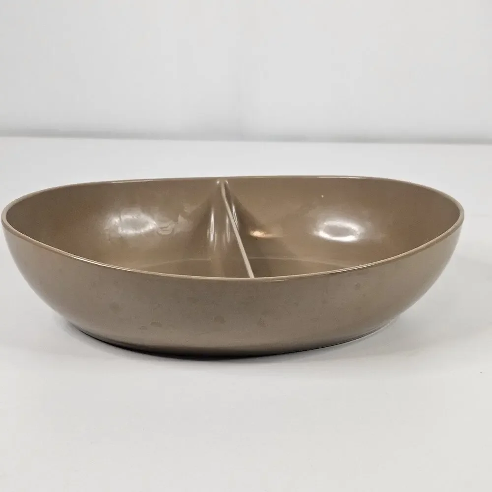 Mid Century Melmac Boonton Divided 2 Cups Serving Bowl Brown Vintage Tableware